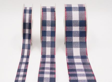 Marineblau und Weiß Karierter Band mit roten Akzenten Set_AI